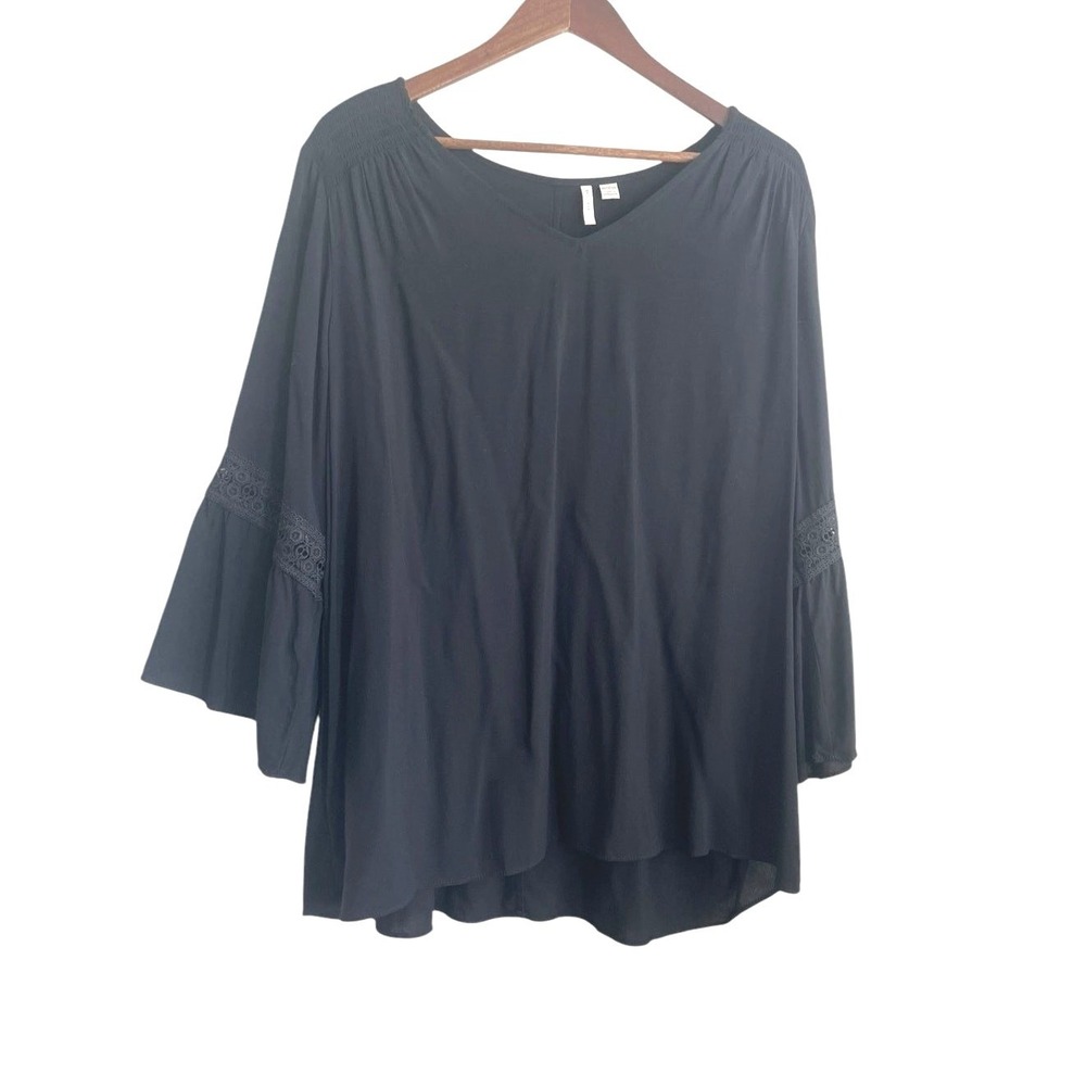 Cato Women Boho Witchy Bell Sleeve Top 18/20W Black Lace Trim Whimsigoth Peasant